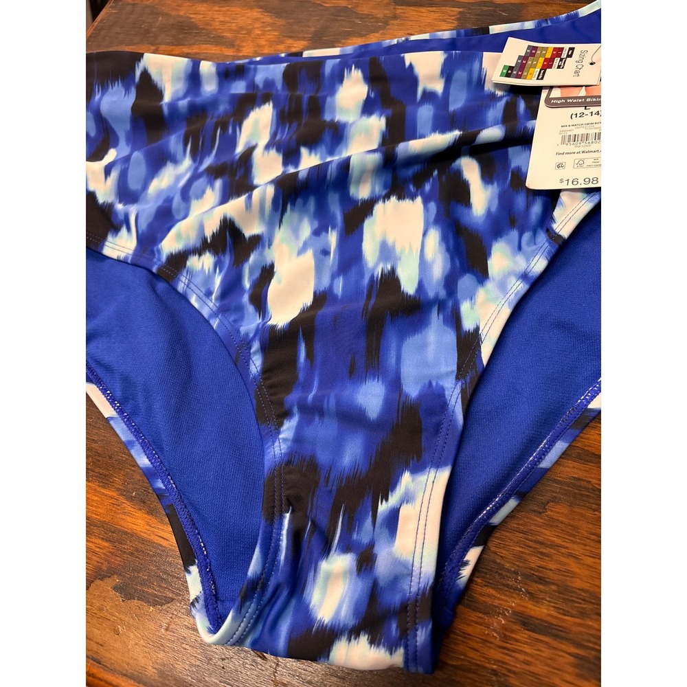 Time and Tru Blue Abstract Ikat High Waist Bikini Set Cutout Top NEW - Picture 9 of 12